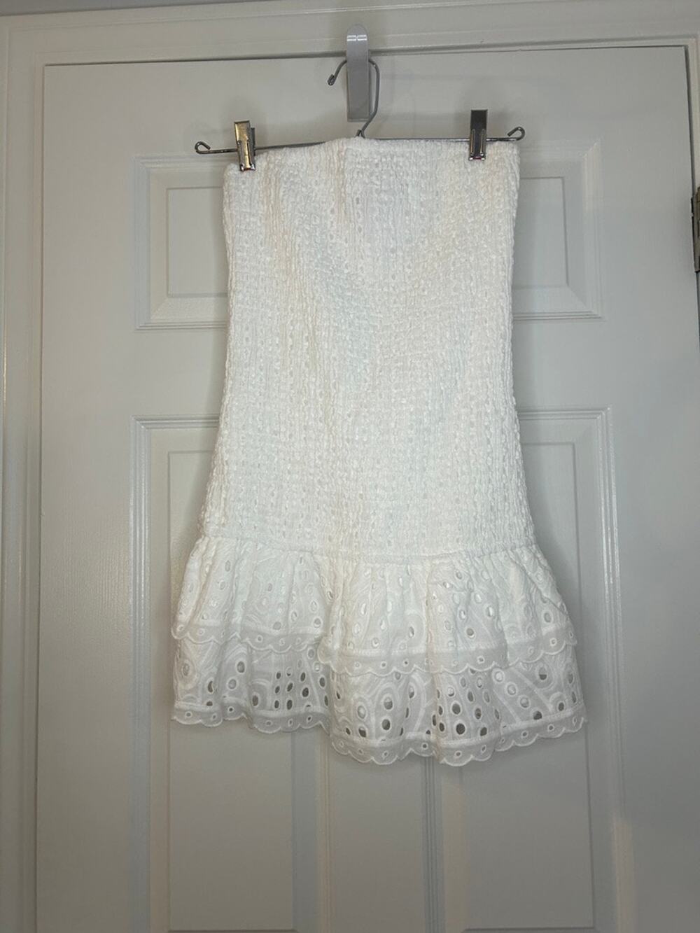NWT Edikted White Smocked Eyelet Tube Mini Dress XS Coquette Cottagecore
